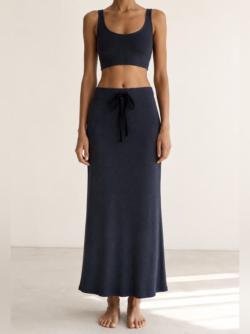 James Perse Standard Maxi Skirt Ribbed Knit Lounge Minimalist USA Sz 4 EUC